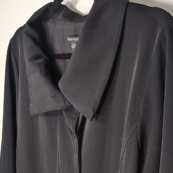 Eileen Fisher | Black Trench Pea Coat Notched Lapel and Classic Style Size L - Picture 4 of 10
